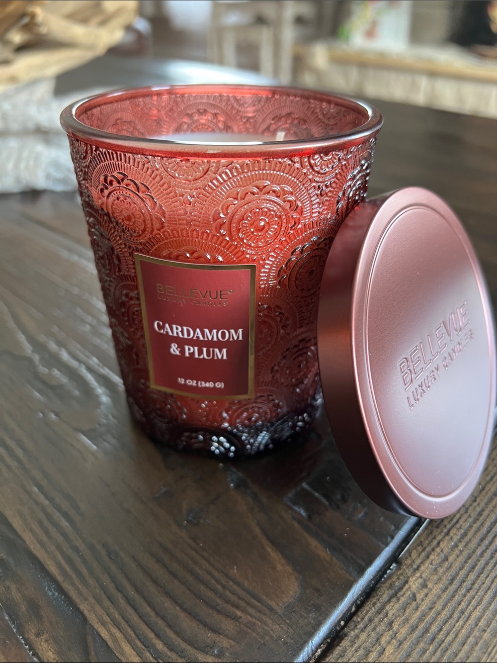 Cardamom & Plum Scented Candle - Red Decorative Glass